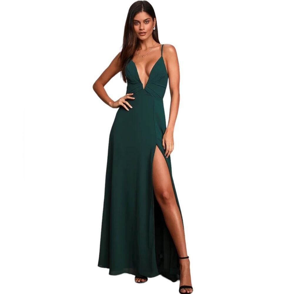 Lulus Dance With Me Green Minimalist Low Cut Glam Maxi Dress S Romantic Fairy